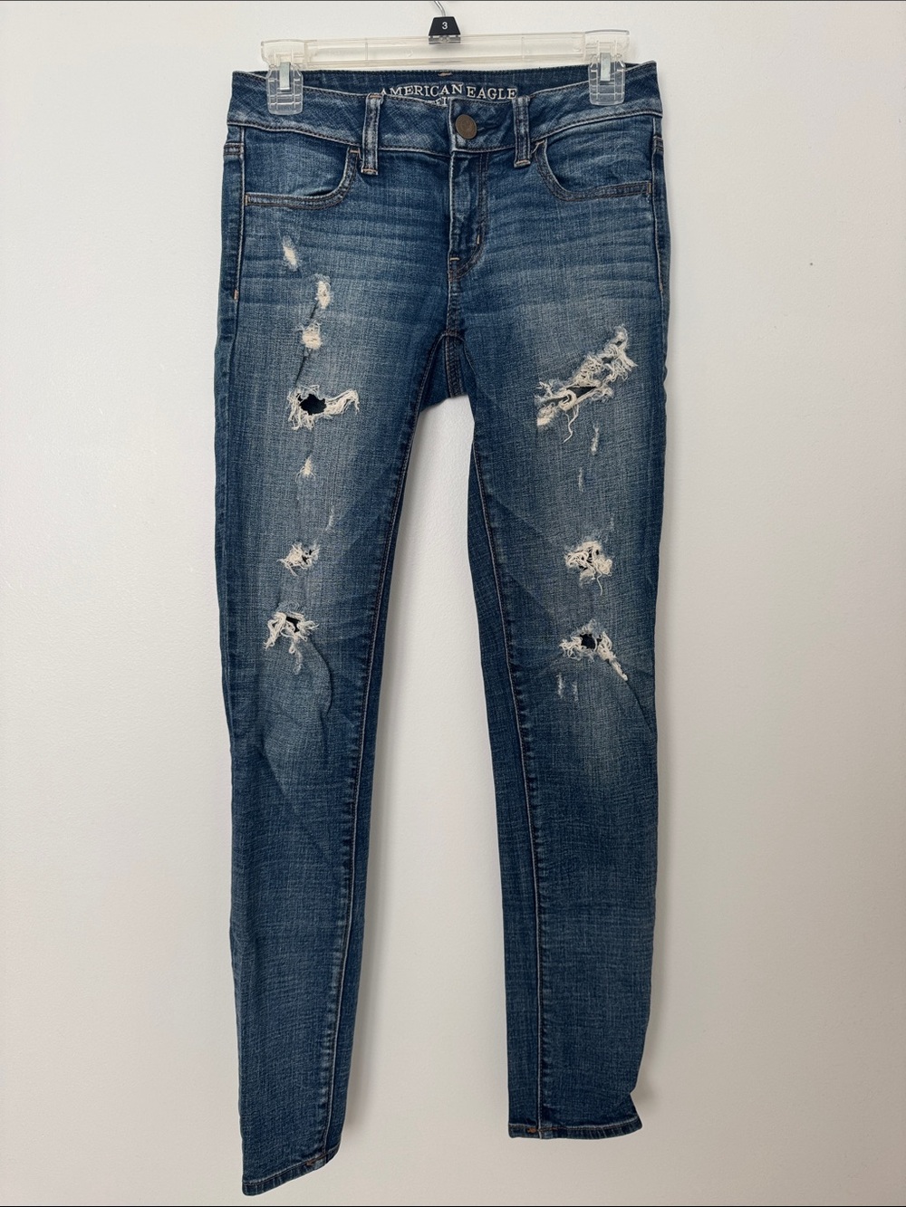 American Eagle Outfitters Women's Skinny Distressed Jegging Jeans - Blue